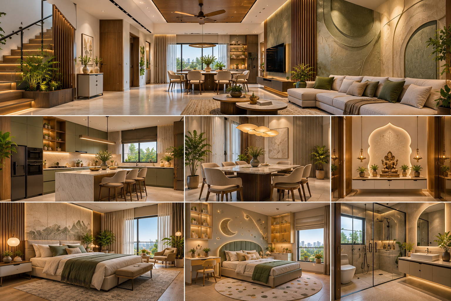 Full home interiors in Bangalore with luxury living room design by Living 360
